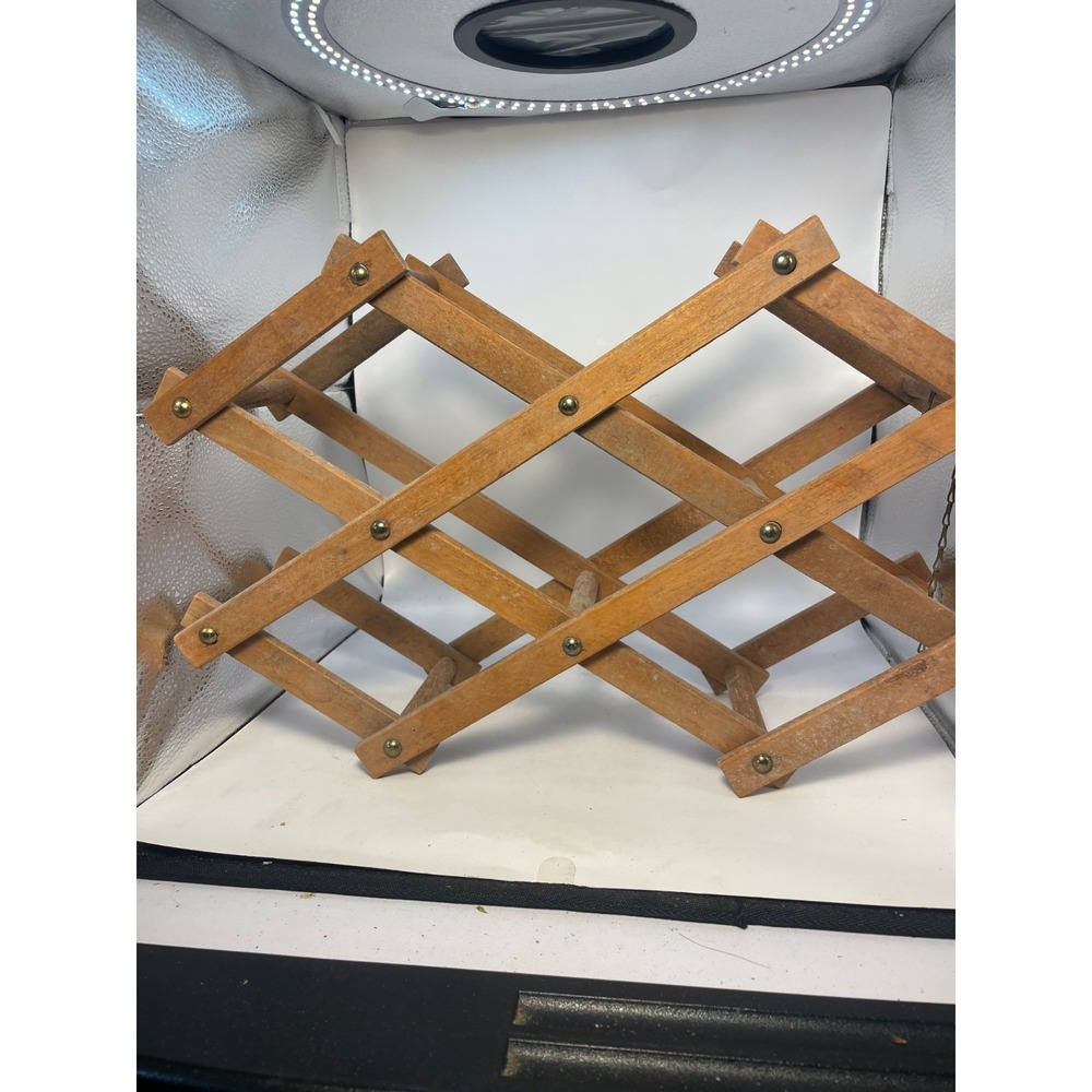 Vintage Wood Expanding Wine Rack Accordion Folding Bottle Holder